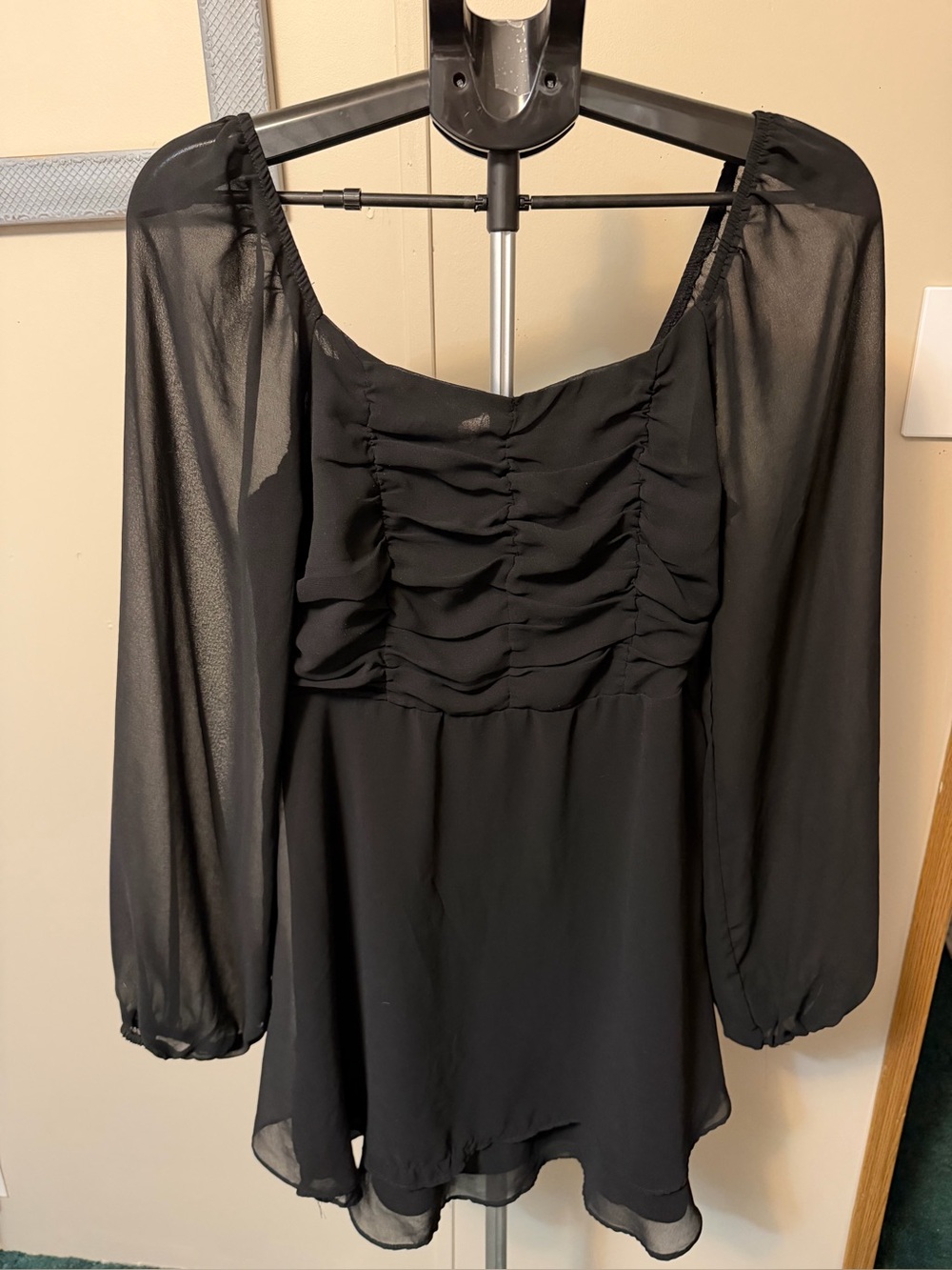 Altar'd State Black Smocked Babydoll Mini Dress, Large